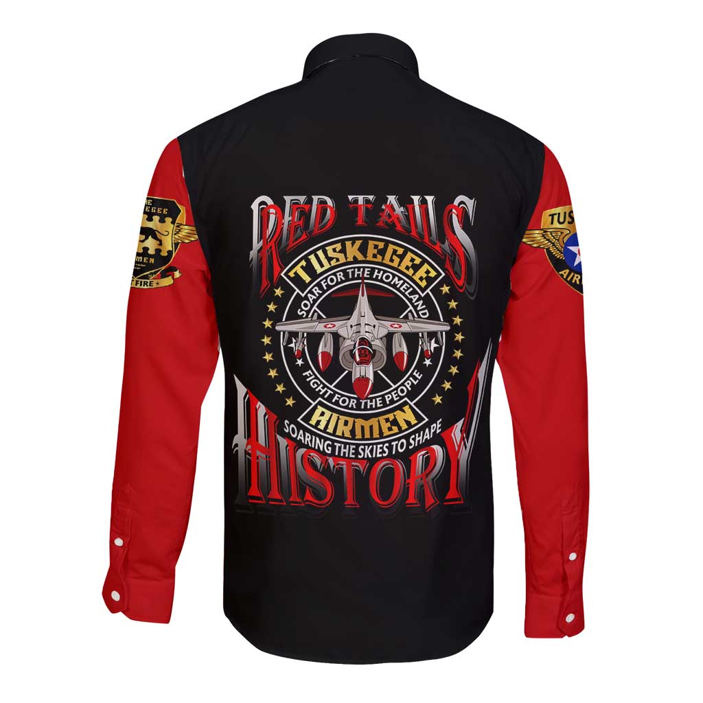 Red Tails Tuskegee Airmen Long Sleeve Button Shirt Soaring to Shape History - Fighter Plane Patriotic Tribute - Wonder Print Shop