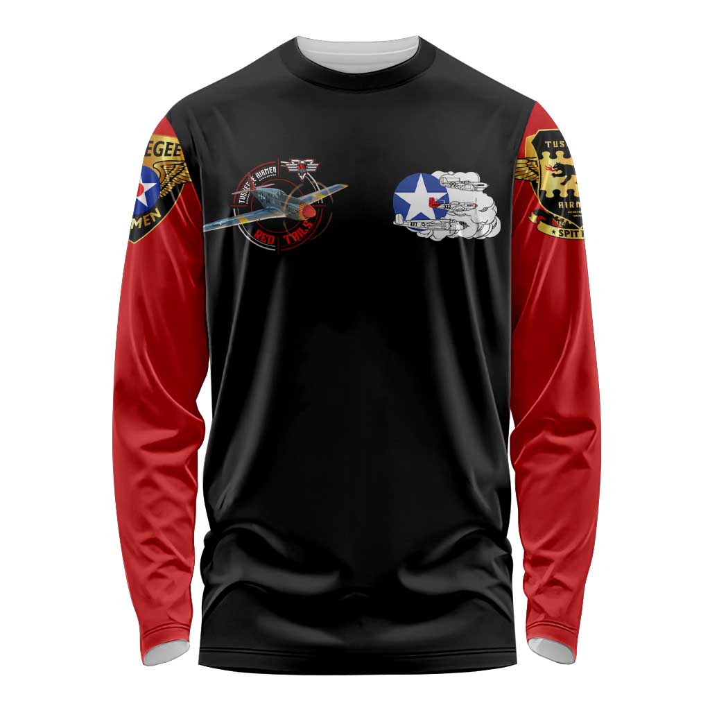 Red Tails Tuskegee Airmen Long Sleeve Shirt Soaring to Shape History - Fighter Plane Patriotic Tribute - Wonder Print Shop