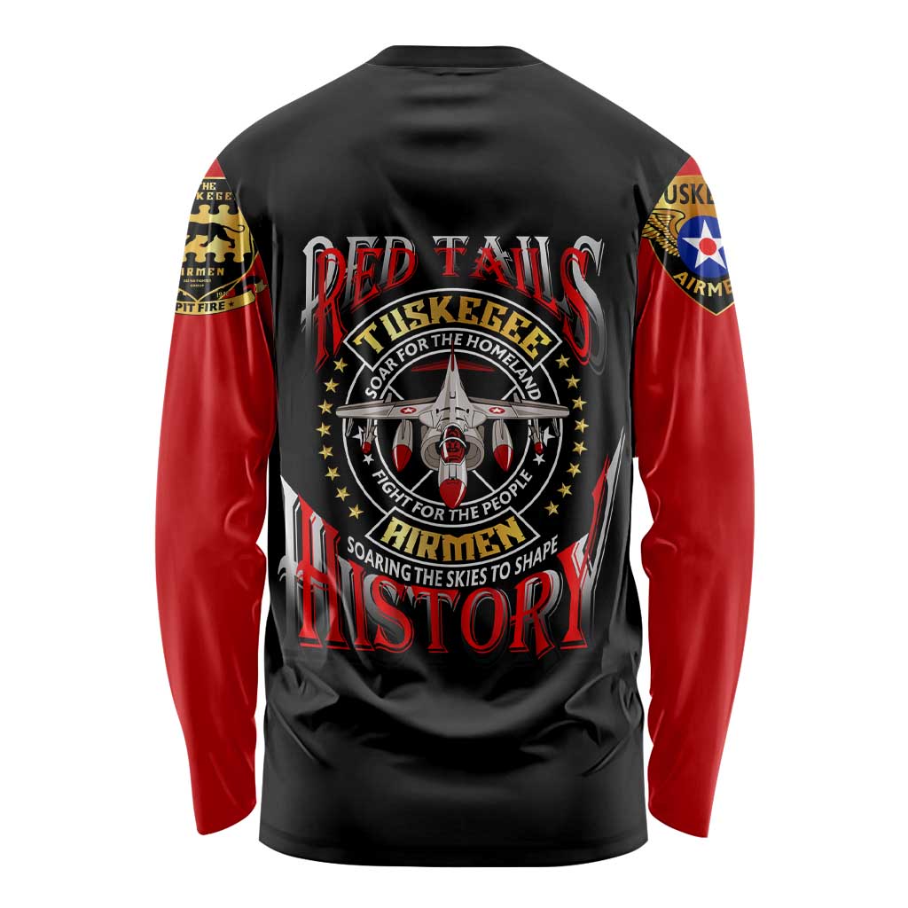 Red Tails Tuskegee Airmen Long Sleeve Shirt Soaring to Shape History - Fighter Plane Patriotic Tribute - Wonder Print Shop