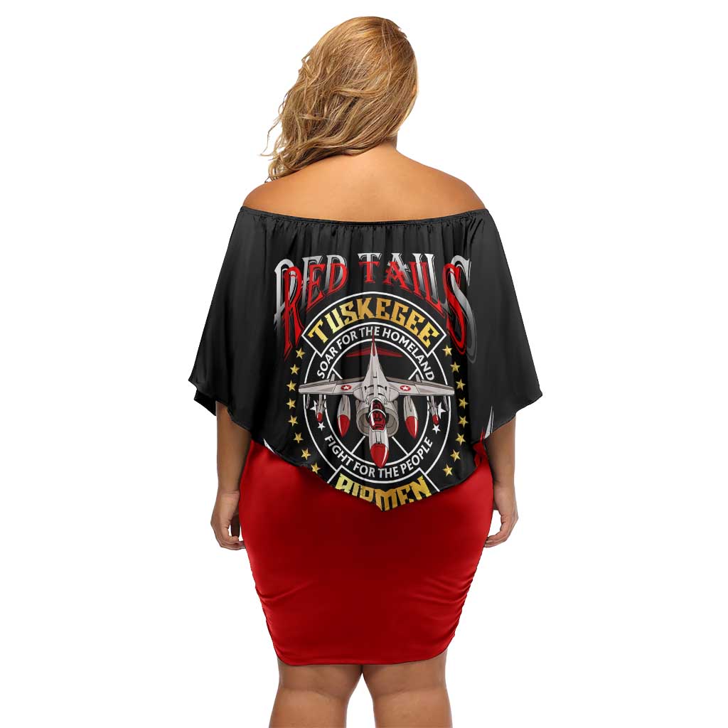 Red Tails Tuskegee Airmen Off Shoulder Short Dress Soaring to Shape History - Fighter Plane Patriotic Tribute - Wonder Print Shop