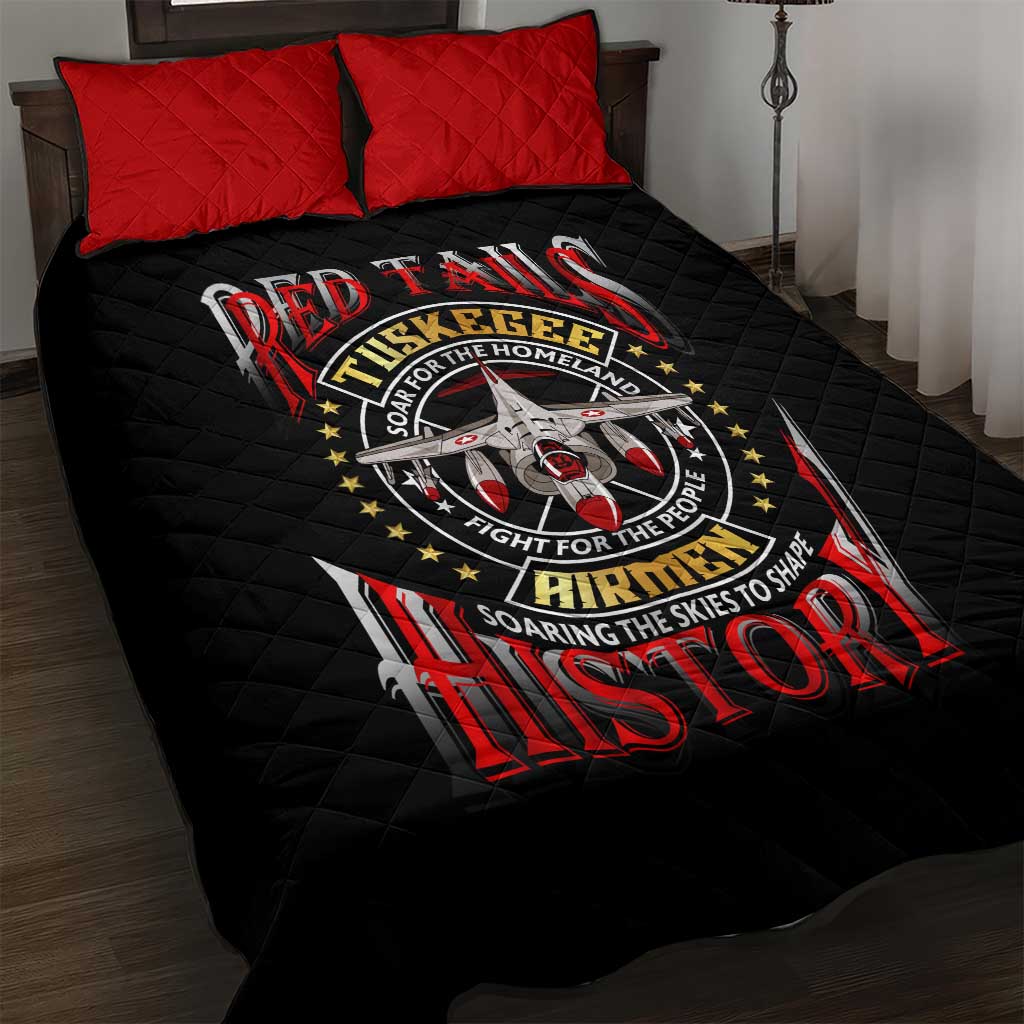 Red Tails Tuskegee Airmen Quilt Bed Set Soaring to Shape History - Fighter Plane Patriotic Tribute - Wonder Print Shop