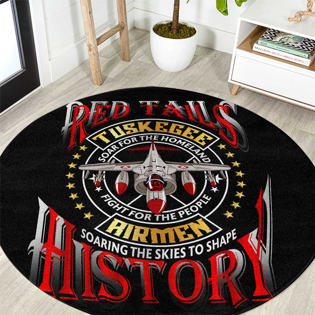 Red Tails Tuskegee Airmen Round Carpet Soaring to Shape History - Fighter Plane Patriotic Tribute - Wonder Print Shop
