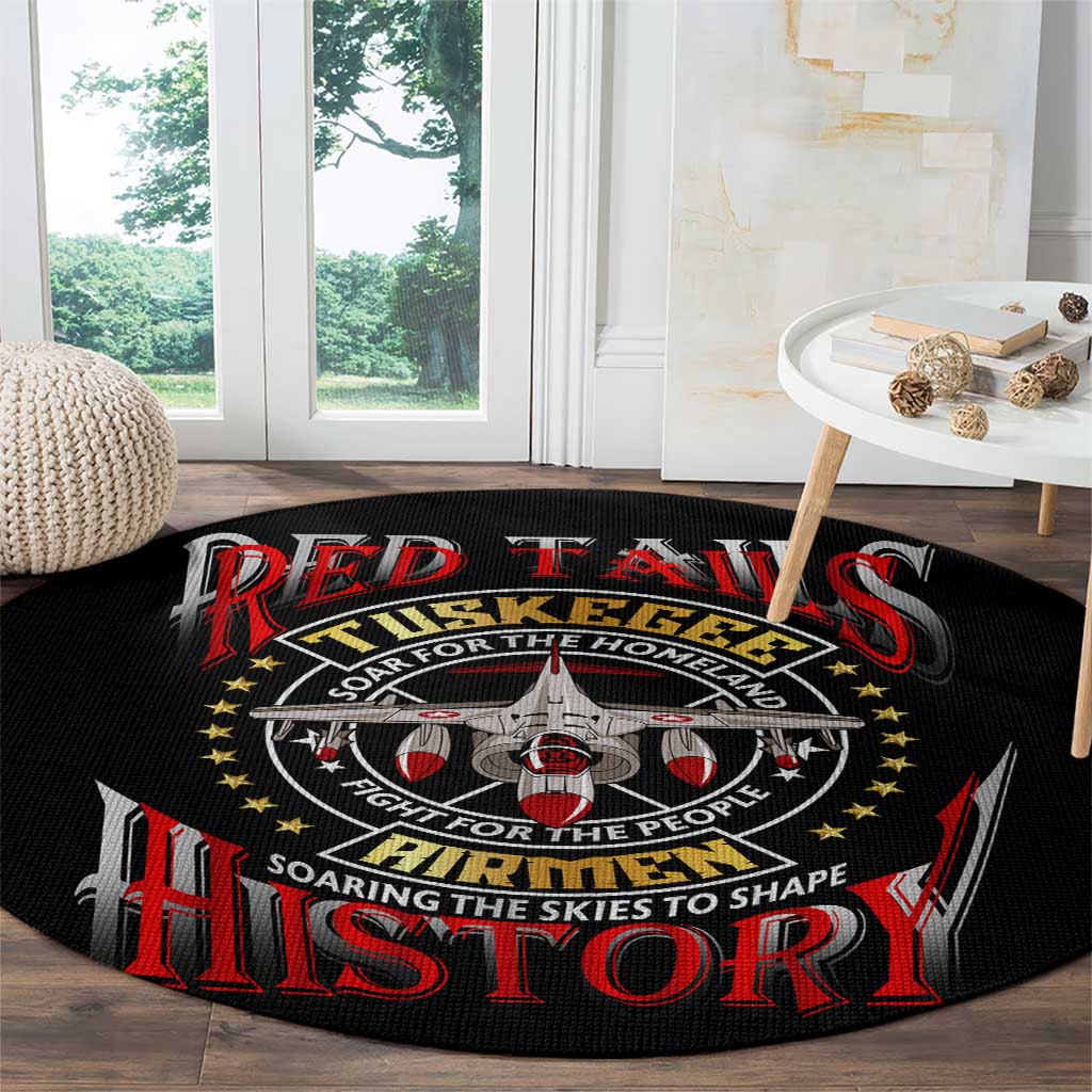 Red Tails Tuskegee Airmen Round Carpet Soaring to Shape History - Fighter Plane Patriotic Tribute - Wonder Print Shop