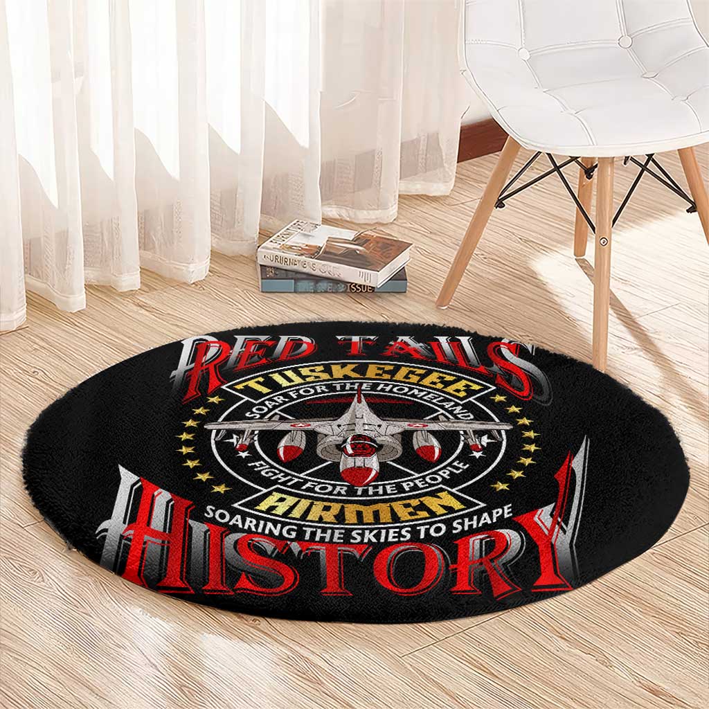 Red Tails Tuskegee Airmen Round Carpet Soaring to Shape History - Fighter Plane Patriotic Tribute - Wonder Print Shop
