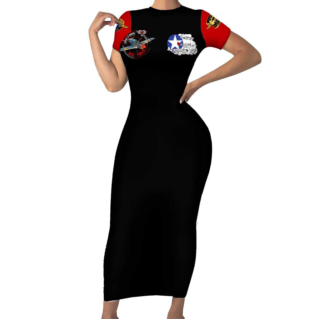 Red Tails Tuskegee Airmen Short Sleeve Bodycon Dress Soaring to Shape History - Fighter Plane Patriotic Tribute - Wonder Print Shop