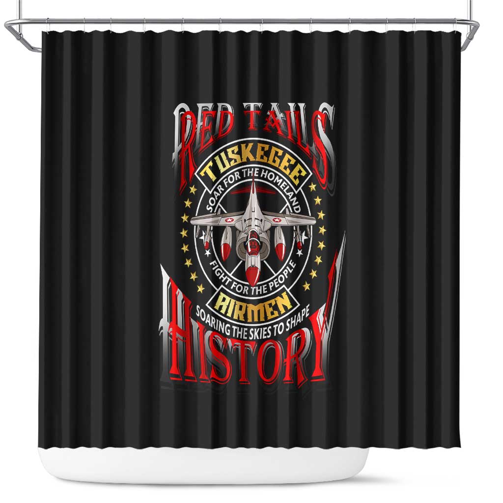 Red Tails Tuskegee Airmen Shower Curtain Soaring to Shape History - Fighter Plane Patriotic Tribute - Wonder Print Shop