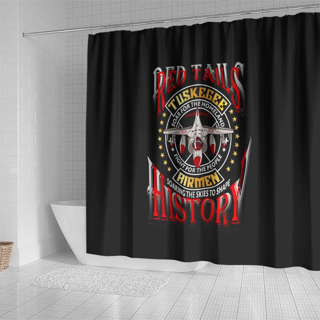 Red Tails Tuskegee Airmen Shower Curtain Soaring to Shape History - Fighter Plane Patriotic Tribute - Wonder Print Shop
