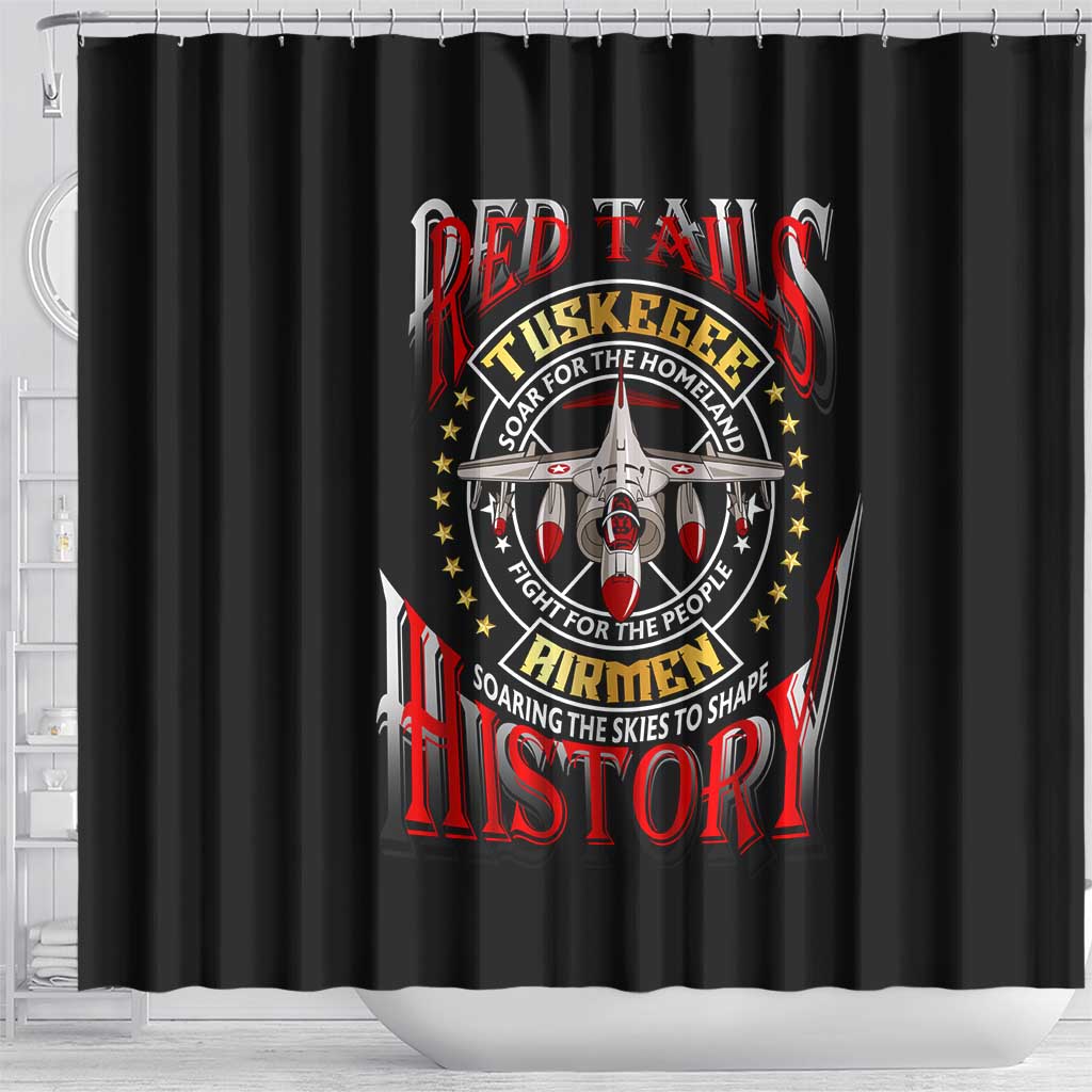 Red Tails Tuskegee Airmen Shower Curtain Soaring to Shape History - Fighter Plane Patriotic Tribute - Wonder Print Shop