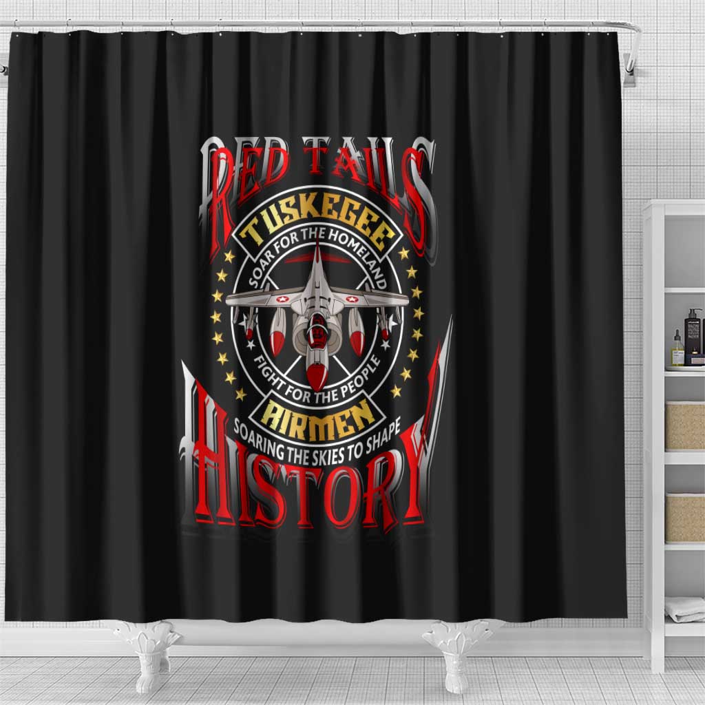 Red Tails Tuskegee Airmen Shower Curtain Soaring to Shape History - Fighter Plane Patriotic Tribute - Wonder Print Shop