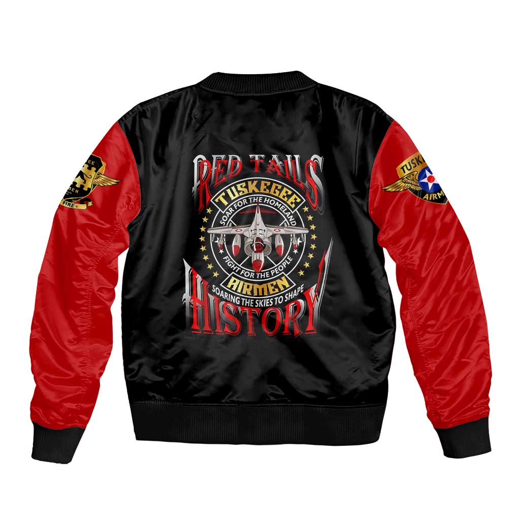 Red Tails Tuskegee Airmen Sleeve Zip Bomber Jacket Soaring to Shape History - Fighter Plane Patriotic Tribute - Wonder Print Shop