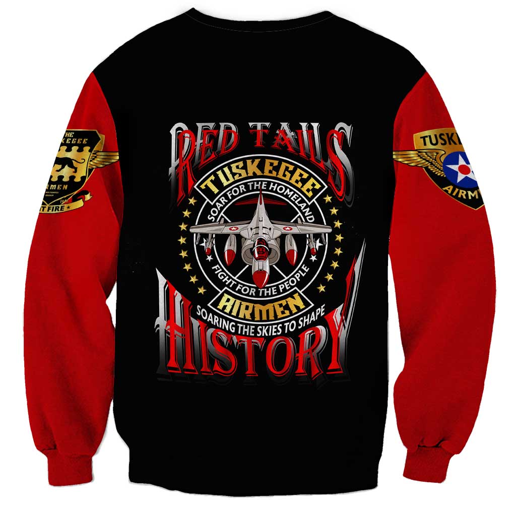 Red Tails Tuskegee Airmen Sweatshirt Soaring to Shape History - Fighter Plane Patriotic Tribute - Wonder Print Shop