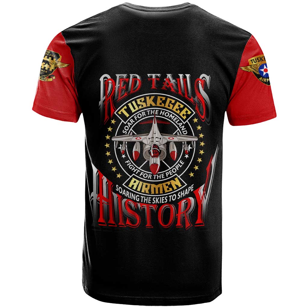 Red Tails Tuskegee Airmen T Shirt Soaring to Shape History - Fighter Plane Patriotic Tribute - Wonder Print Shop