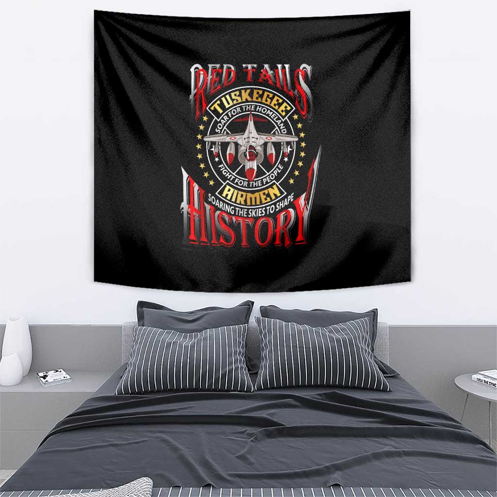 Red Tails Tuskegee Airmen Tapestry Soaring to Shape History - Fighter Plane Patriotic Tribute - Wonder Print Shop