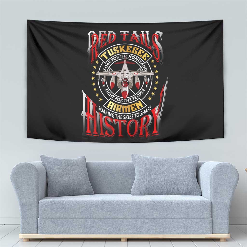 Red Tails Tuskegee Airmen Tapestry Soaring to Shape History - Fighter Plane Patriotic Tribute - Wonder Print Shop