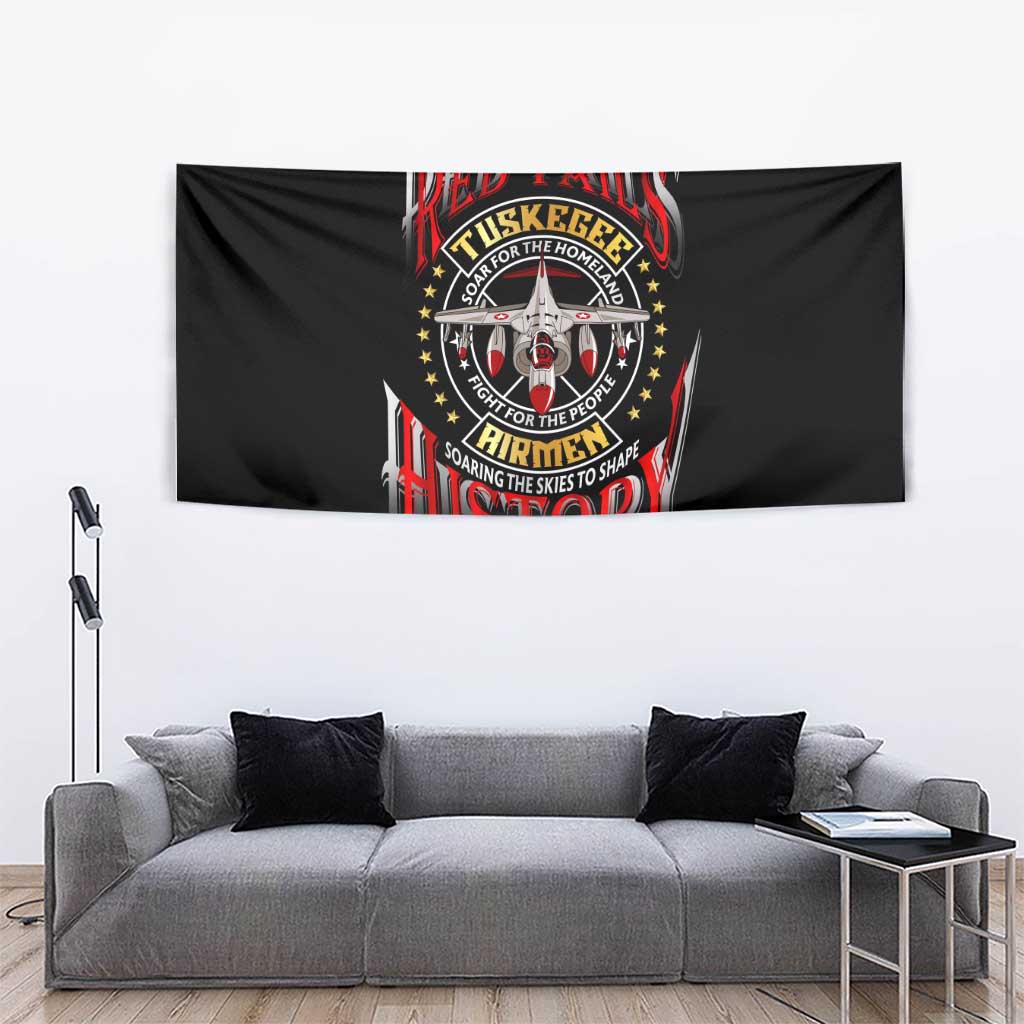 Red Tails Tuskegee Airmen Tapestry Soaring to Shape History - Fighter Plane Patriotic Tribute - Wonder Print Shop