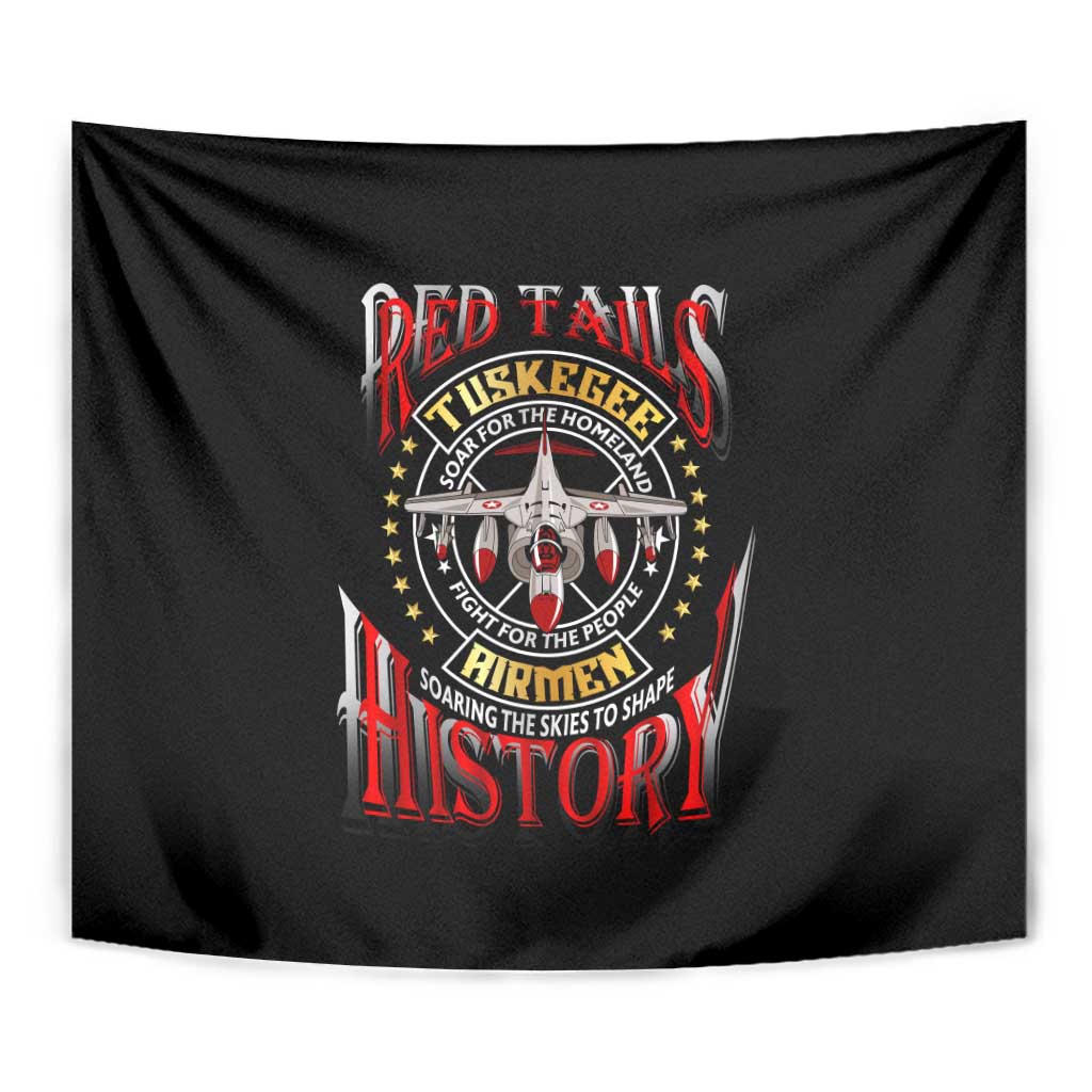 Red Tails Tuskegee Airmen Tapestry Soaring to Shape History - Fighter Plane Patriotic Tribute - Wonder Print Shop