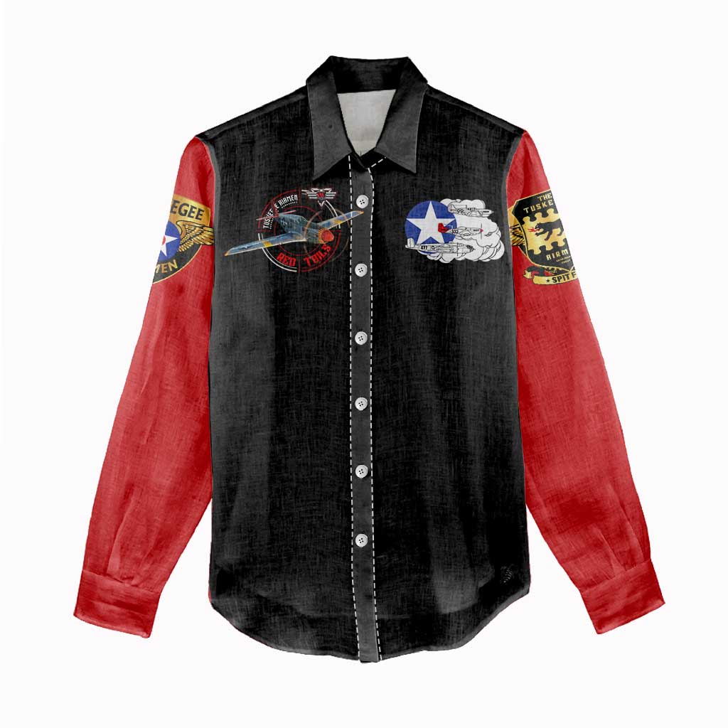 Red Tails Tuskegee Airmen Women Casual Shirt Soaring to Shape History - Fighter Plane Patriotic Tribute - Wonder Print Shop