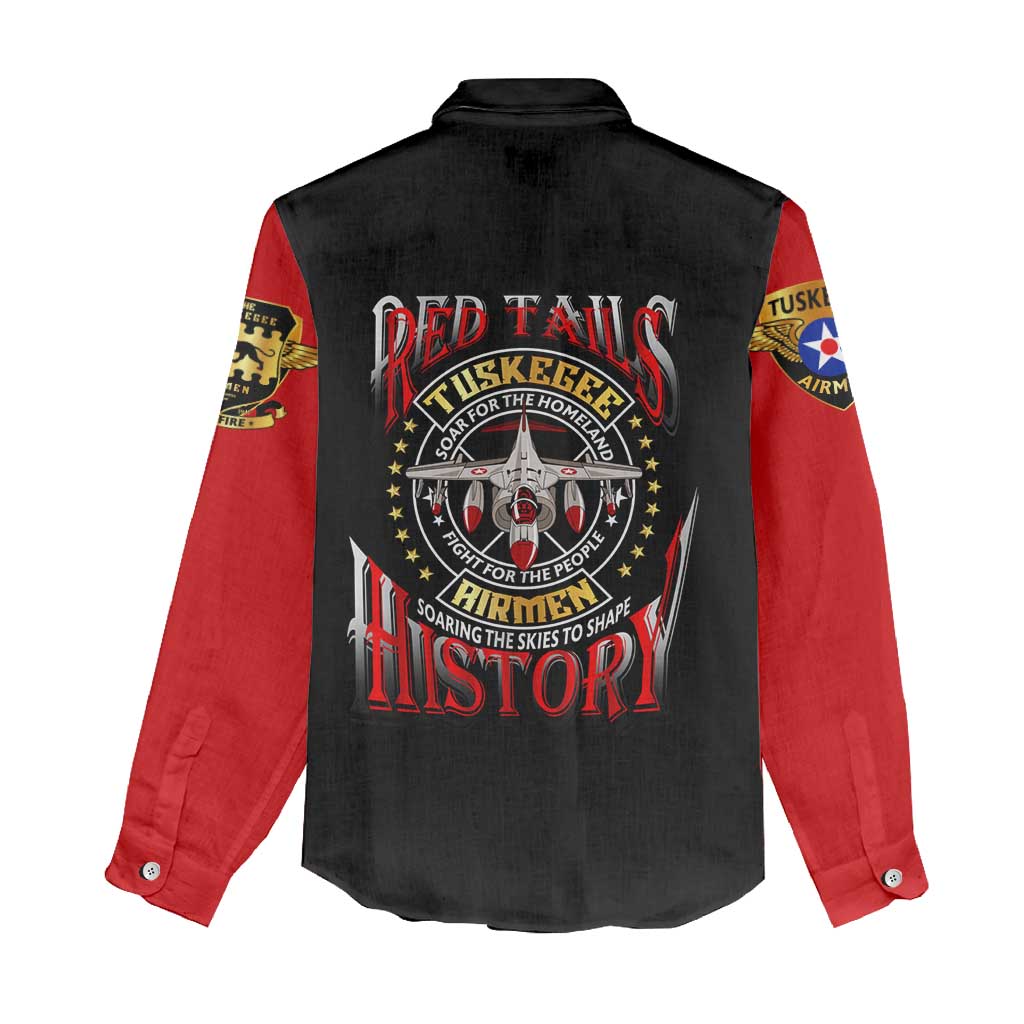 Red Tails Tuskegee Airmen Women Casual Shirt Soaring to Shape History - Fighter Plane Patriotic Tribute - Wonder Print Shop