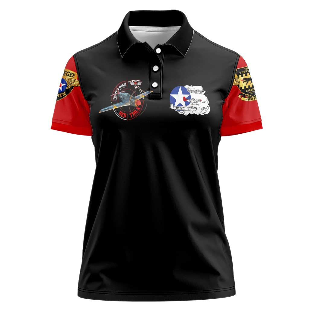 Red Tails Tuskegee Airmen Women Polo Shirt Soaring to Shape History - Fighter Plane Patriotic Tribute - Wonder Print Shop