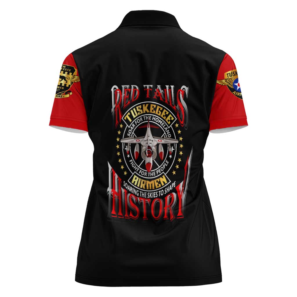Red Tails Tuskegee Airmen Women Polo Shirt Soaring to Shape History - Fighter Plane Patriotic Tribute - Wonder Print Shop