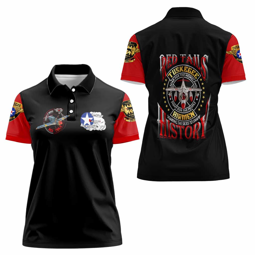 Red Tails Tuskegee Airmen Women Polo Shirt Soaring to Shape History - Fighter Plane Patriotic Tribute - Wonder Print Shop