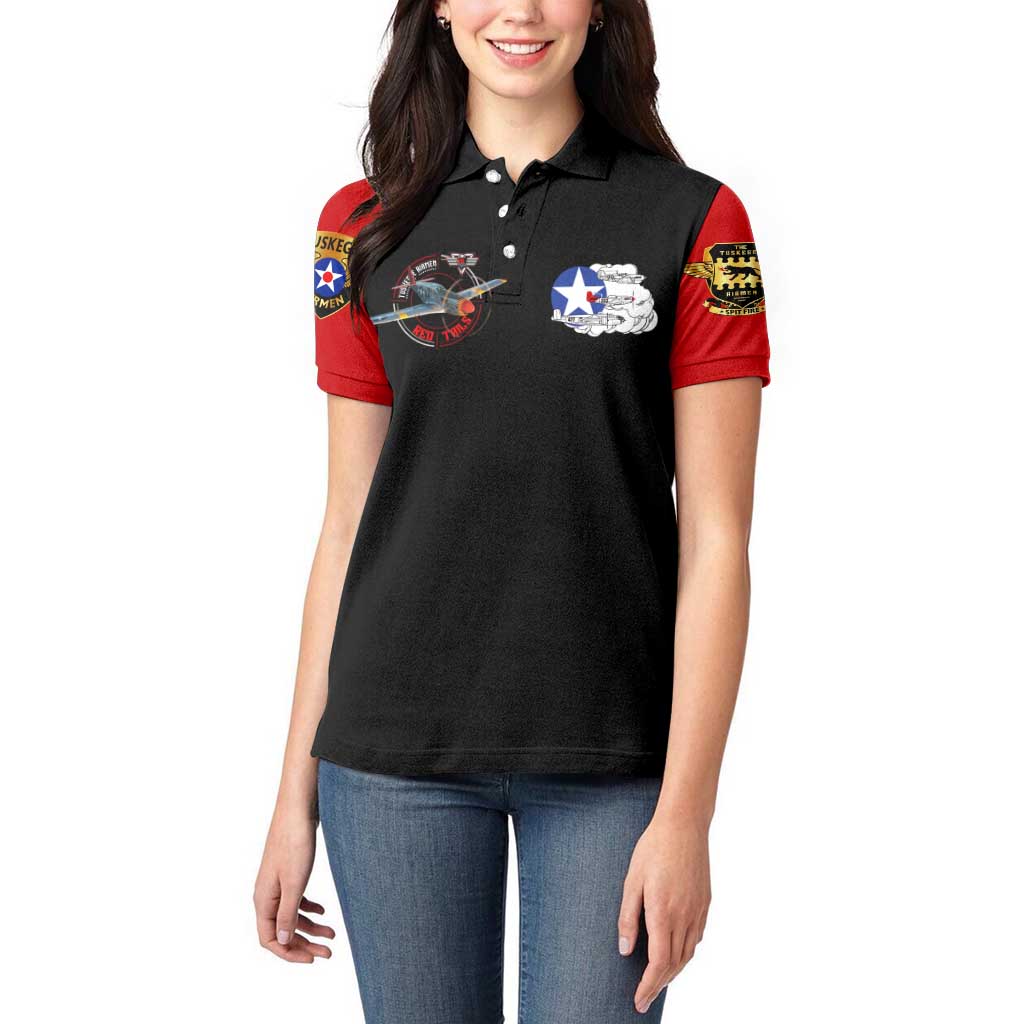 Red Tails Tuskegee Airmen Women Polo Shirt Soaring to Shape History - Fighter Plane Patriotic Tribute - Wonder Print Shop