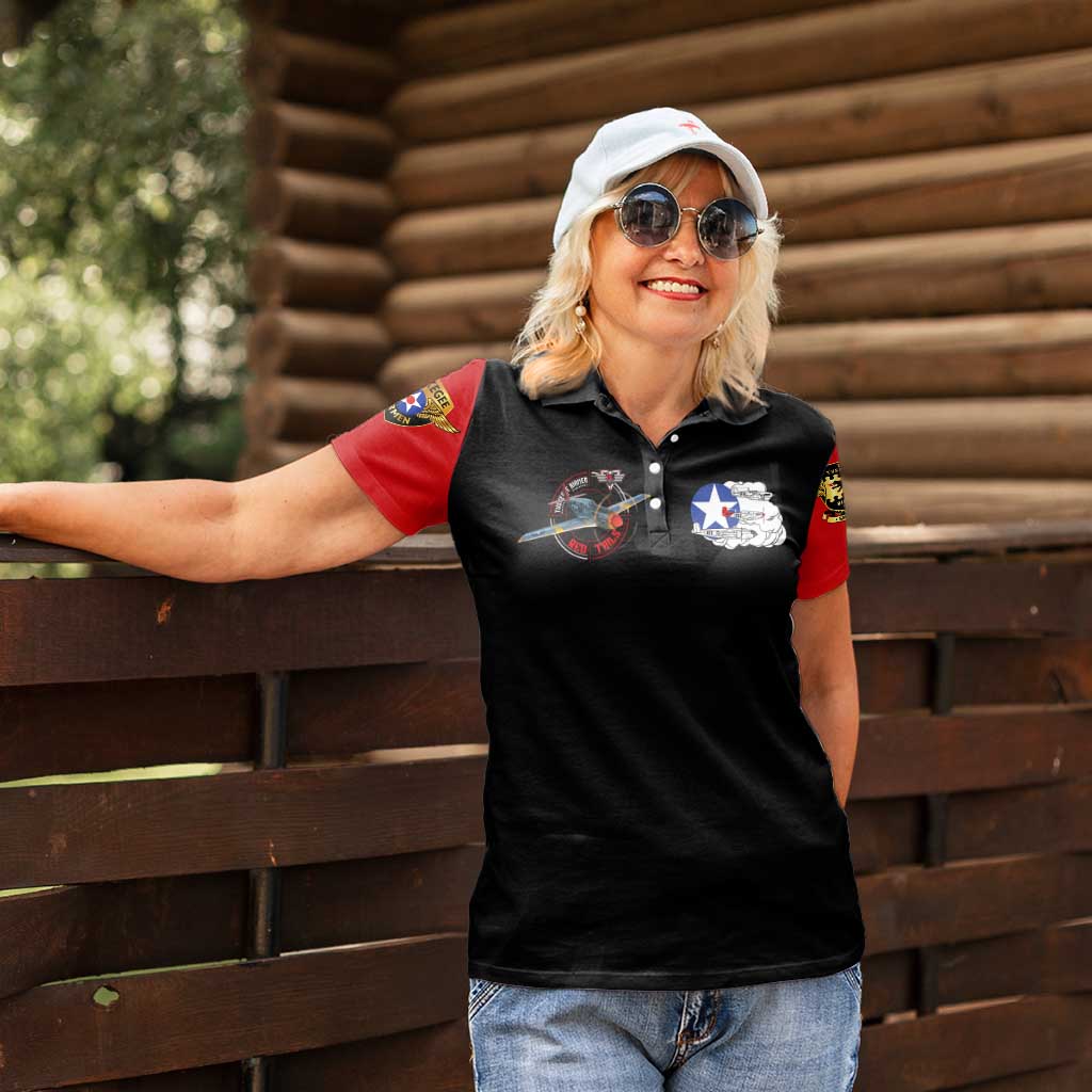 Red Tails Tuskegee Airmen Women Polo Shirt Soaring to Shape History - Fighter Plane Patriotic Tribute - Wonder Print Shop