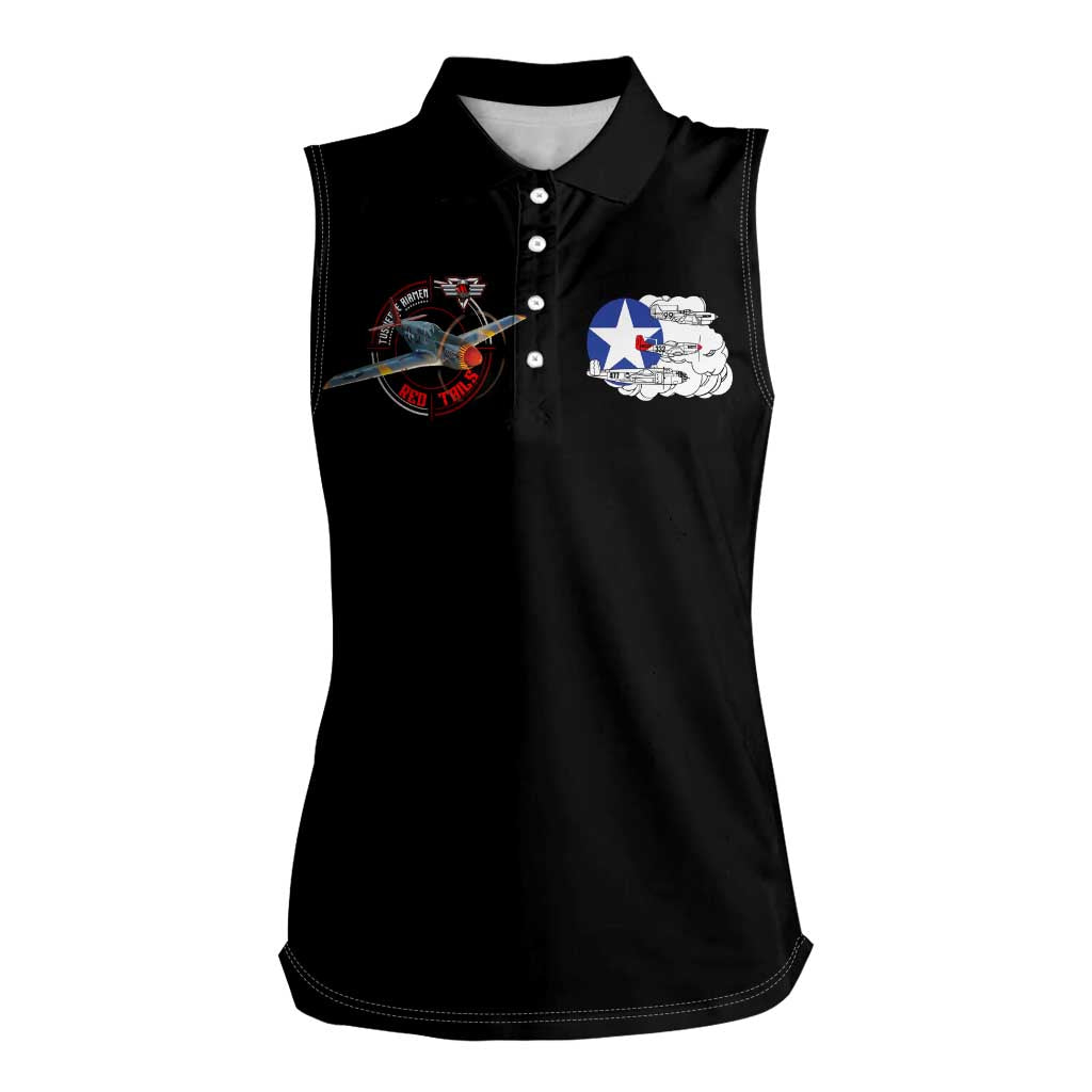 Red Tails Tuskegee Airmen Women Sleeveless Polo Shirt Soaring to Shape History - Fighter Plane Patriotic Tribute - Wonder Print Shop