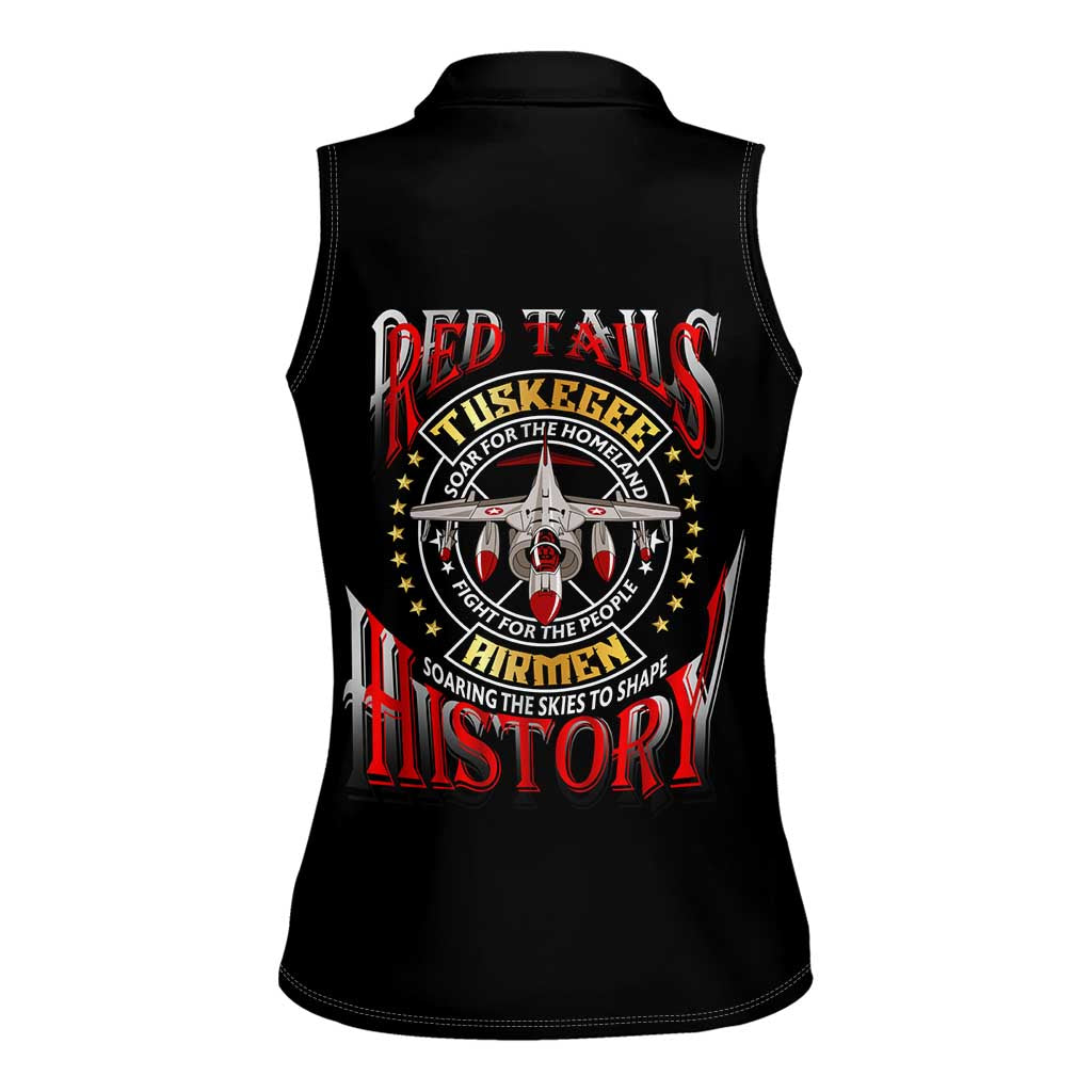 Red Tails Tuskegee Airmen Women Sleeveless Polo Shirt Soaring to Shape History - Fighter Plane Patriotic Tribute - Wonder Print Shop