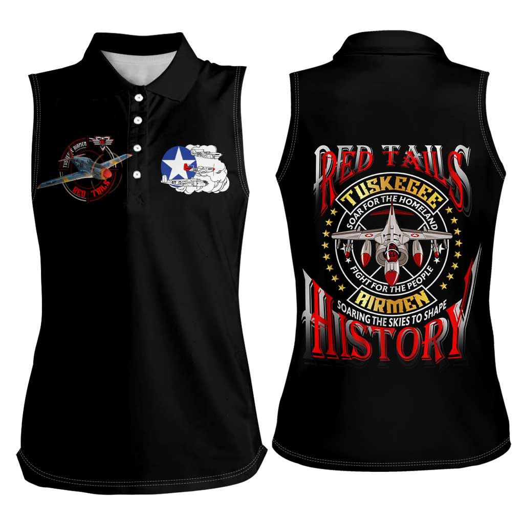 Red Tails Tuskegee Airmen Women Sleeveless Polo Shirt Soaring to Shape History - Fighter Plane Patriotic Tribute - Wonder Print Shop