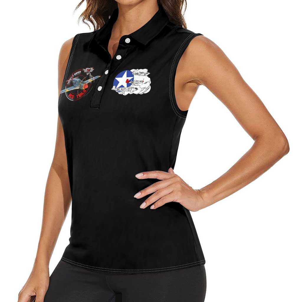 Red Tails Tuskegee Airmen Women Sleeveless Polo Shirt Soaring to Shape History - Fighter Plane Patriotic Tribute - Wonder Print Shop