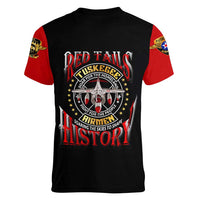 Red Tails Tuskegee Airmen Women V-Neck T-Shirt Soaring to Shape History - Fighter Plane Patriotic Tribute - Wonder Print Shop