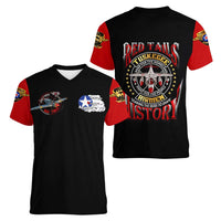 Red Tails Tuskegee Airmen Women V-Neck T-Shirt Soaring to Shape History - Fighter Plane Patriotic Tribute - Wonder Print Shop