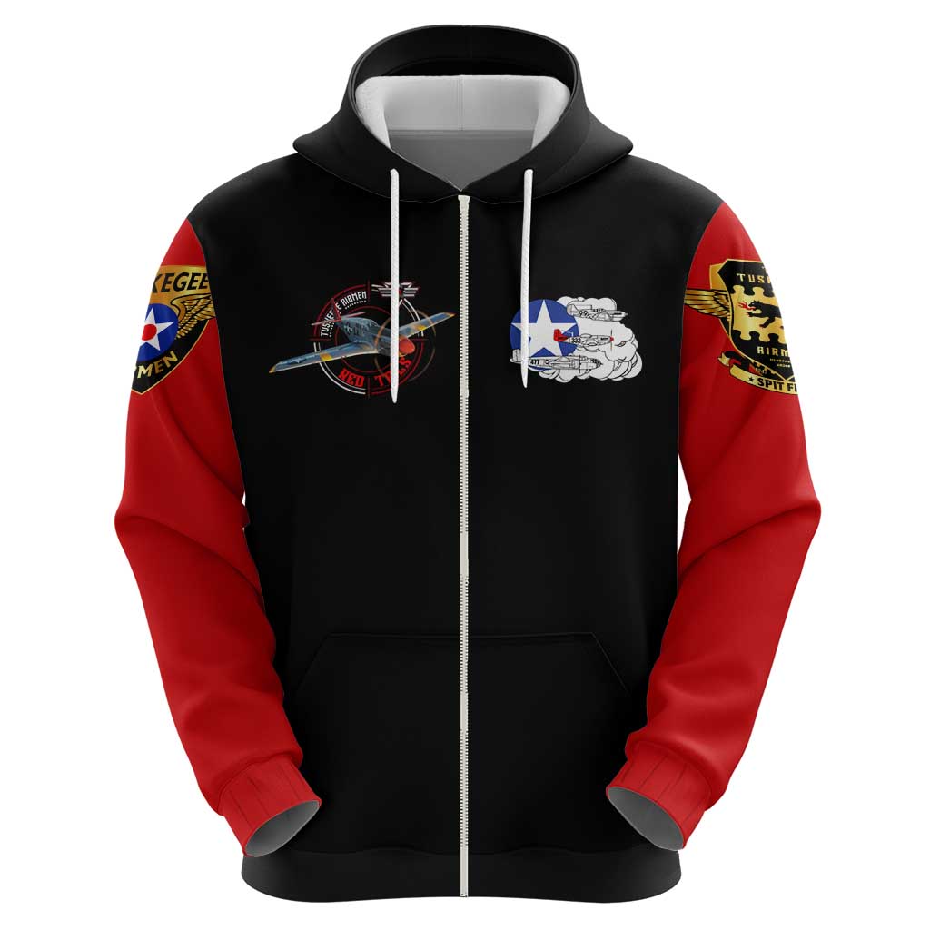 Red Tails Tuskegee Airmen Zip Hoodie Soaring to Shape History - Fighter Plane Patriotic Tribute - Wonder Print Shop