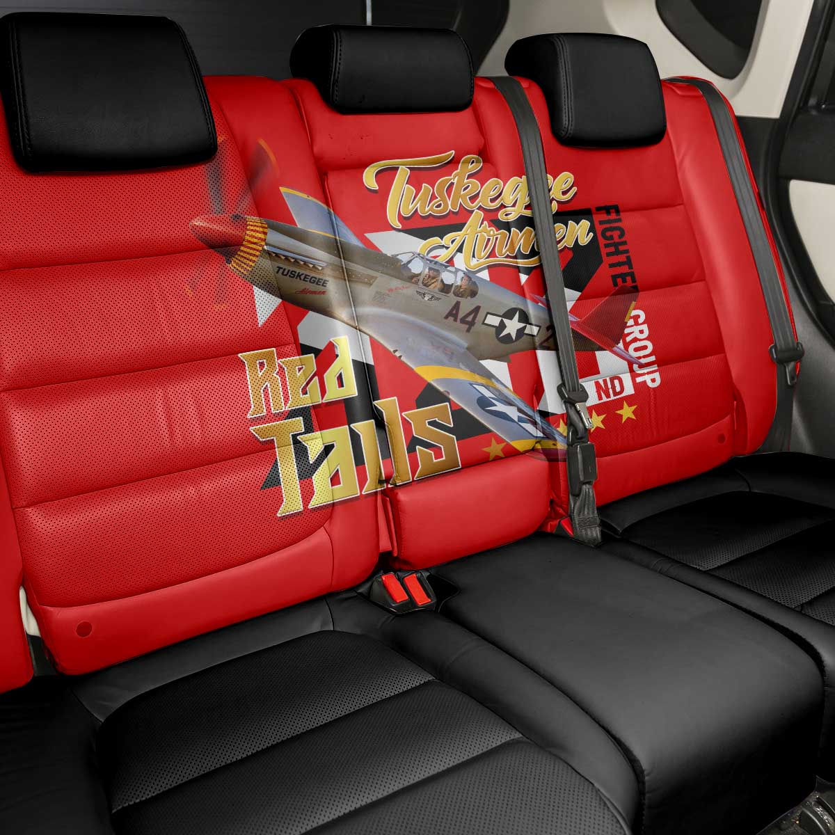 Tuskegee Red Tails Airmen Back Car Seat Cover WWII Fighter Pilot Legacy - Wonder Print Shop