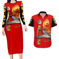 Tuskegee Red Tails Airmen Couples Matching Long Sleeve Bodycon Dress and Hawaiian Shirt WWII Fighter Pilot Legacy - Wonder Print Shop