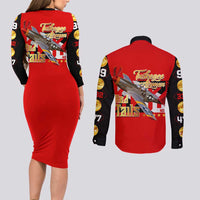 Tuskegee Red Tails Airmen Couples Matching Long Sleeve Bodycon Dress and Long Sleeve Button Shirt WWII Fighter Pilot Legacy - Wonder Print Shop