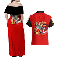 Tuskegee Red Tails Airmen Couples Matching Off Shoulder Maxi Dress and Hawaiian Shirt WWII Fighter Pilot Legacy - Wonder Print Shop