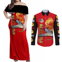 Tuskegee Red Tails Airmen Couples Matching Off Shoulder Maxi Dress and Long Sleeve Button Shirt WWII Fighter Pilot Legacy - Wonder Print Shop