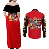 Tuskegee Red Tails Airmen Couples Matching Off Shoulder Maxi Dress and Long Sleeve Button Shirt WWII Fighter Pilot Legacy - Wonder Print Shop