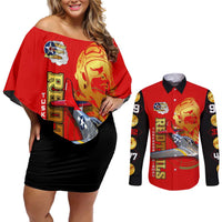 Tuskegee Red Tails Airmen Couples Matching Off Shoulder Short Dress and Long Sleeve Button Shirt WWII Fighter Pilot Legacy - Wonder Print Shop
