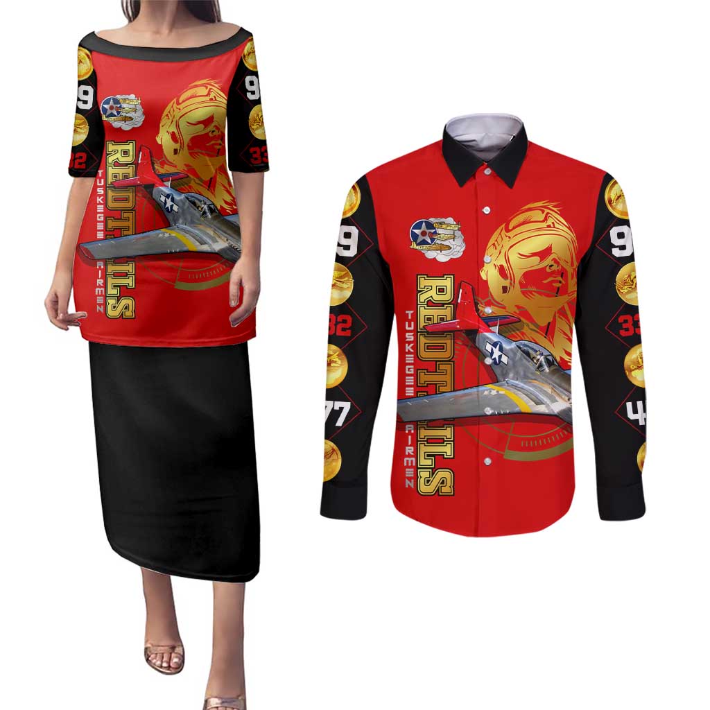 Tuskegee Red Tails Airmen Couples Matching Puletasi and Long Sleeve Button Shirt WWII Fighter Pilot Legacy - Wonder Print Shop