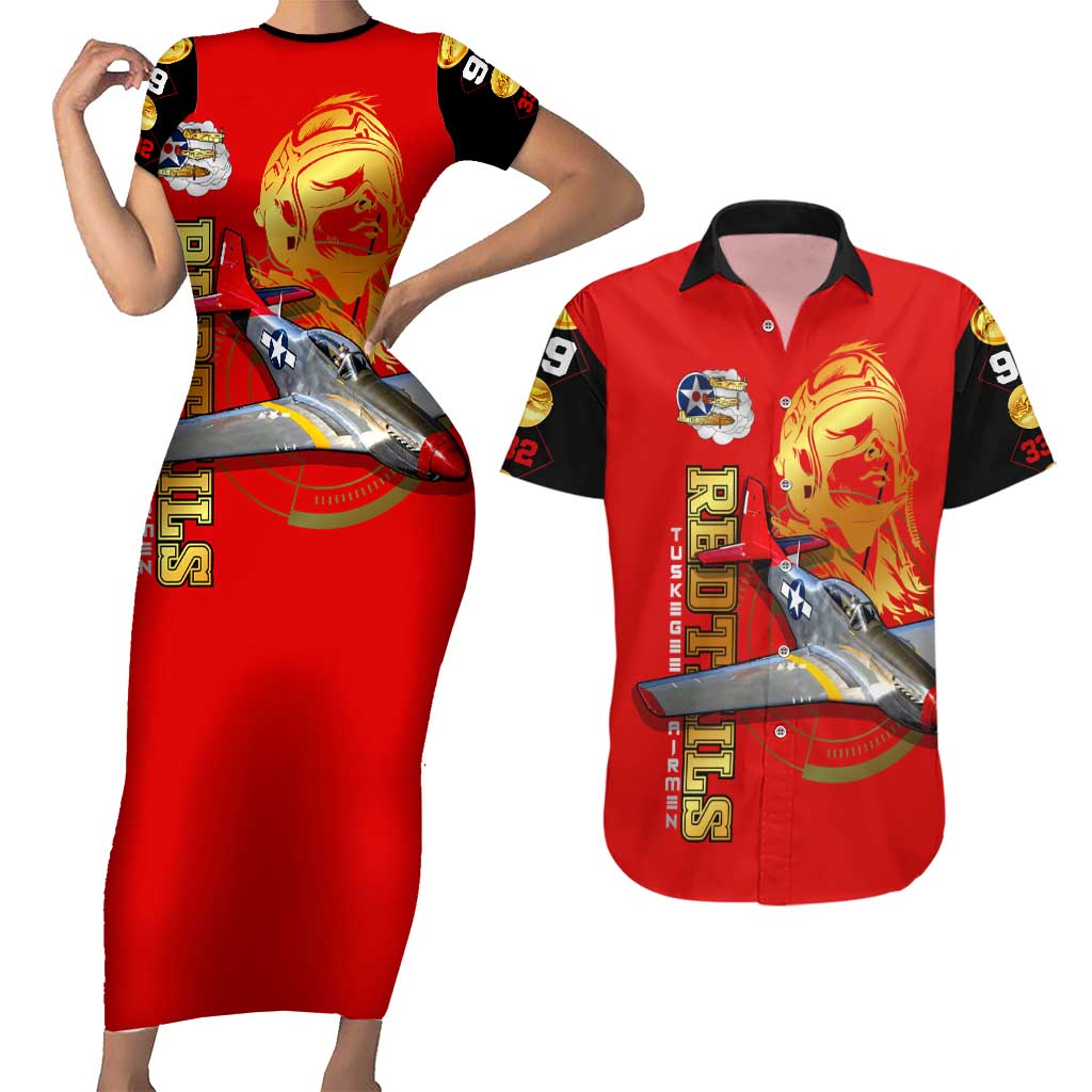 Tuskegee Red Tails Airmen Couples Matching Short Sleeve Bodycon Dress and Hawaiian Shirt WWII Fighter Pilot Legacy - Wonder Print Shop