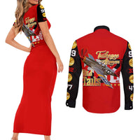 Tuskegee Red Tails Airmen Couples Matching Short Sleeve Bodycon Dress and Long Sleeve Button Shirt WWII Fighter Pilot Legacy - Wonder Print Shop