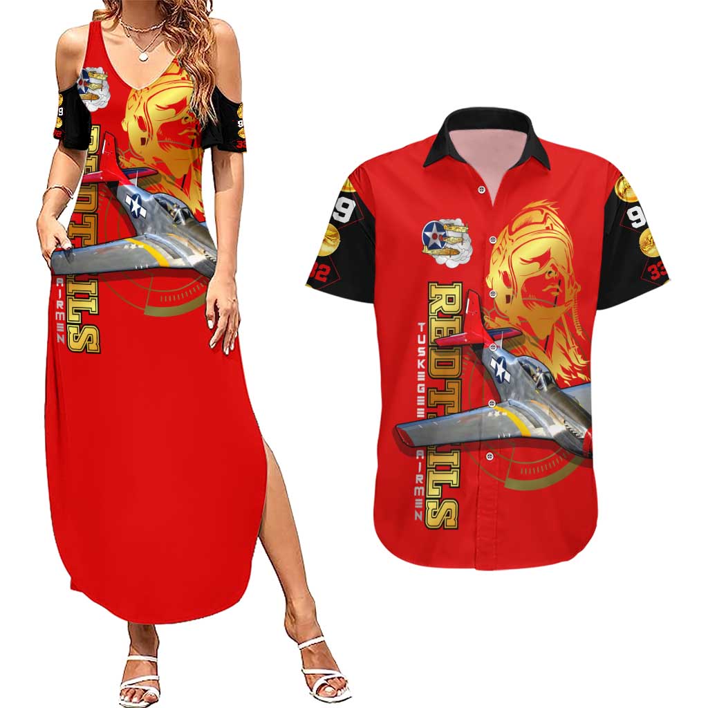 Tuskegee Red Tails Airmen Couples Matching Summer Maxi Dress and Hawaiian Shirt WWII Fighter Pilot Legacy - Wonder Print Shop