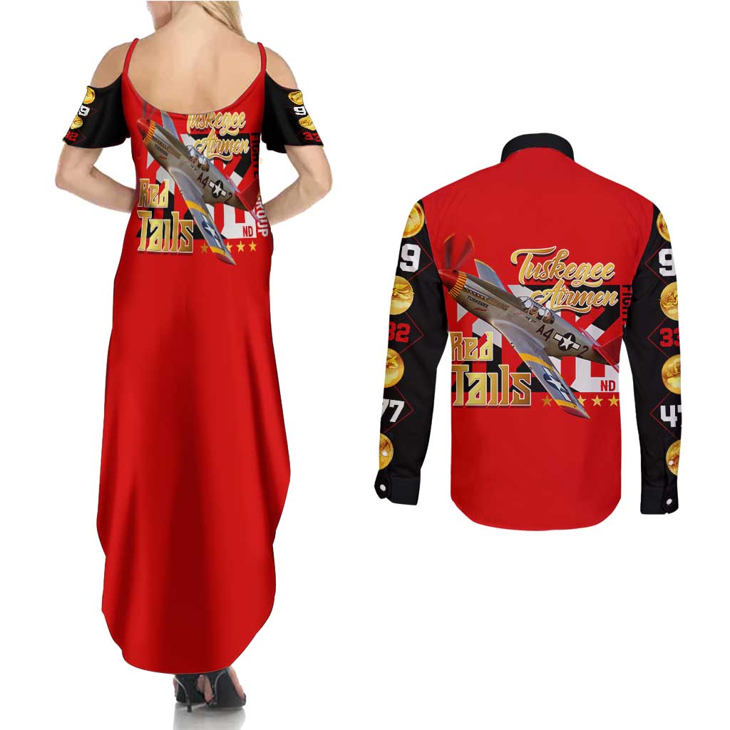 Tuskegee Red Tails Airmen Couples Matching Summer Maxi Dress and Long Sleeve Button Shirt WWII Fighter Pilot Legacy - Wonder Print Shop