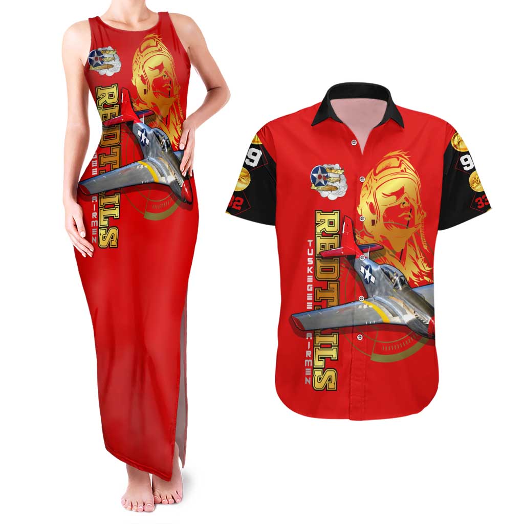 Tuskegee Red Tails Airmen Couples Matching Tank Maxi Dress and Hawaiian Shirt WWII Fighter Pilot Legacy - Wonder Print Shop