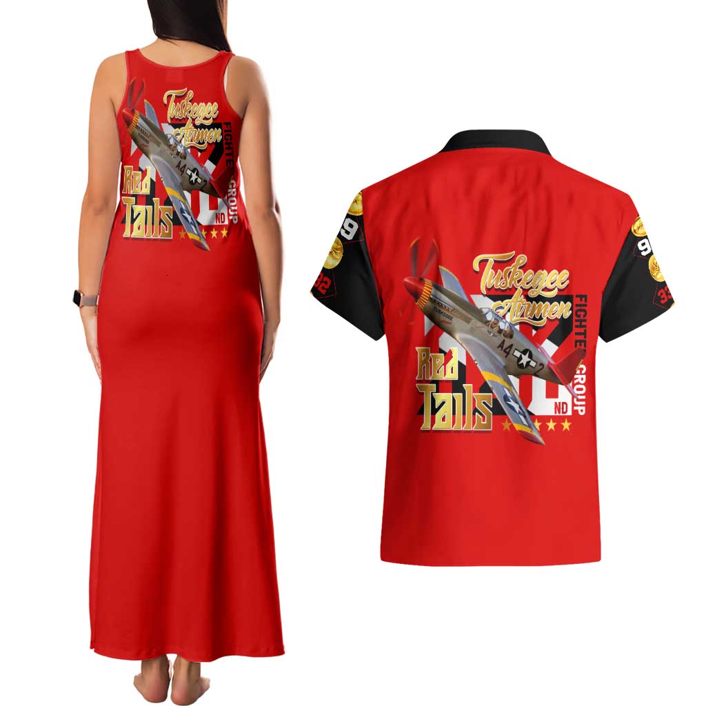 Tuskegee Red Tails Airmen Couples Matching Tank Maxi Dress and Hawaiian Shirt WWII Fighter Pilot Legacy - Wonder Print Shop