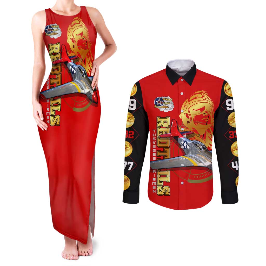 Tuskegee Red Tails Airmen Couples Matching Tank Maxi Dress and Long Sleeve Button Shirt WWII Fighter Pilot Legacy - Wonder Print Shop