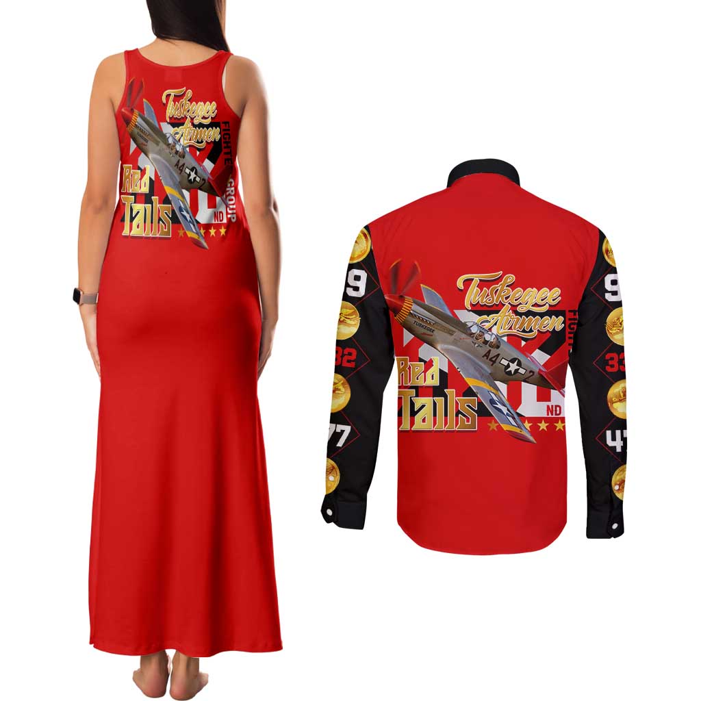Tuskegee Red Tails Airmen Couples Matching Tank Maxi Dress and Long Sleeve Button Shirt WWII Fighter Pilot Legacy - Wonder Print Shop